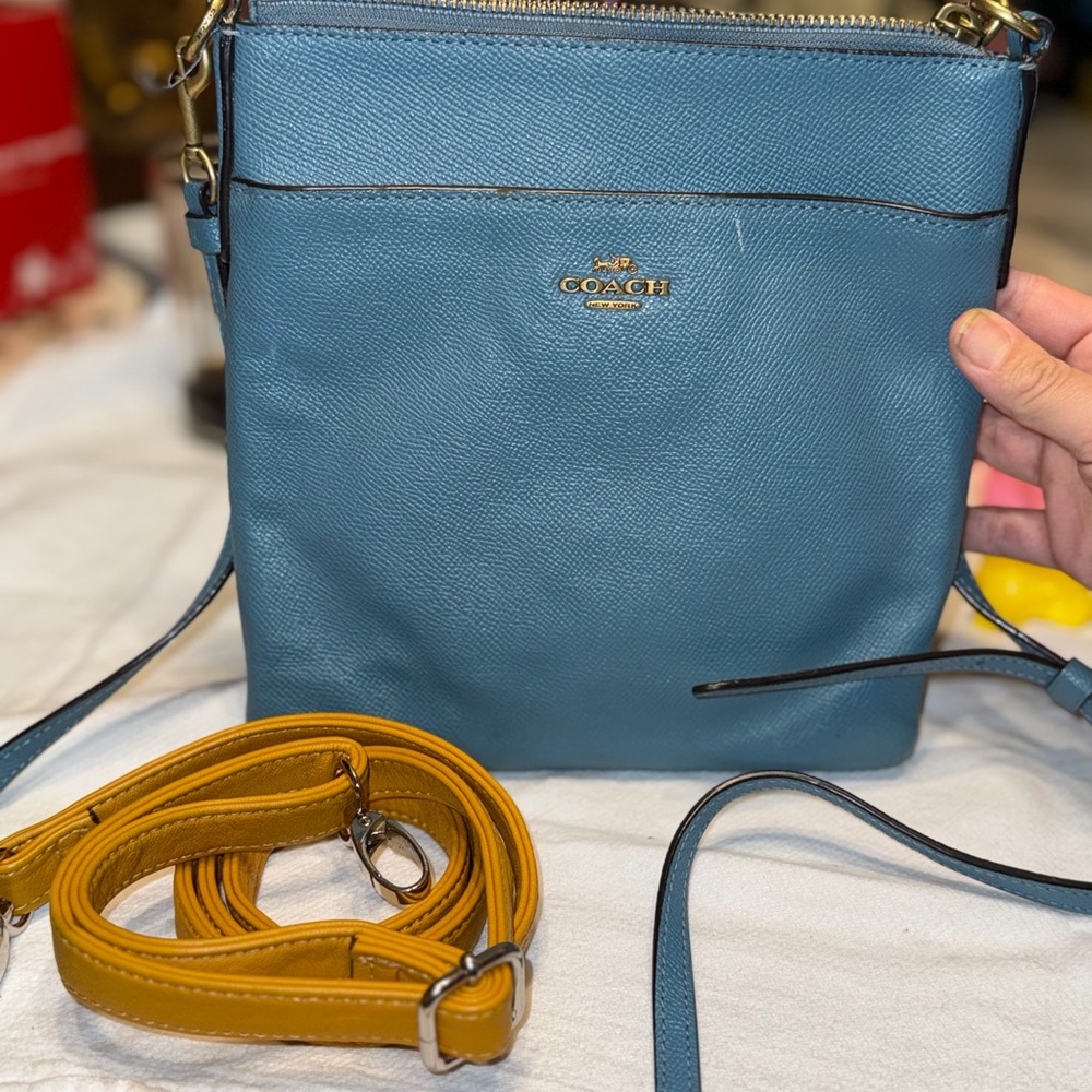 Coach Blue Crossbody Bag with Mustard Strap